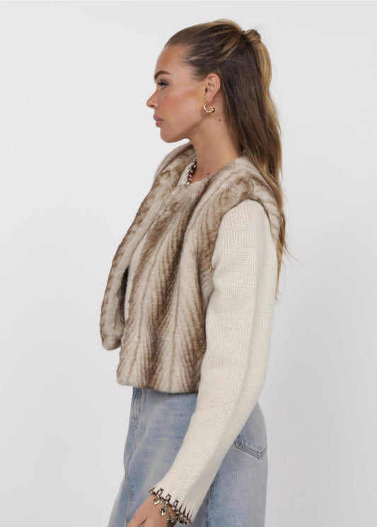 Sage the Label Demi Faux Fur Vest - Taupe