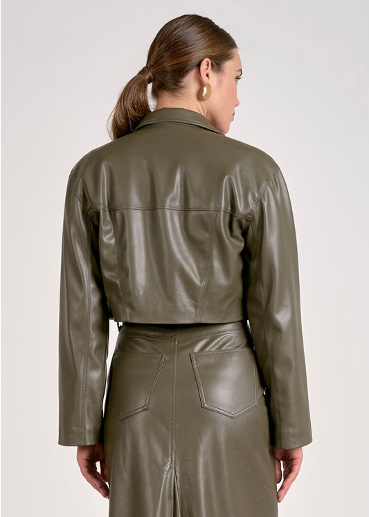 Elan Cropped Faux Leather Jacket - Pine