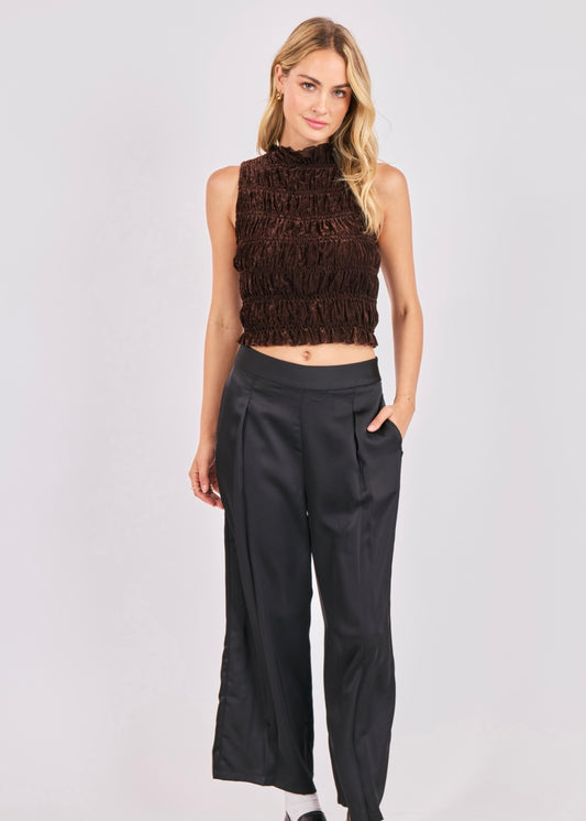 Sage the Label the Drama Smocked Mock Neck Top - Oak