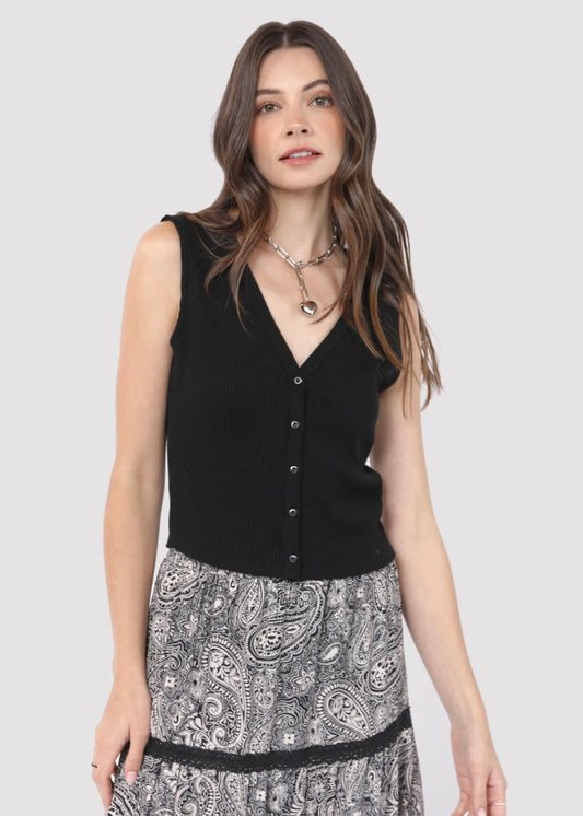 Sadie & Sage Never Better Buttoned Sleeveless Top