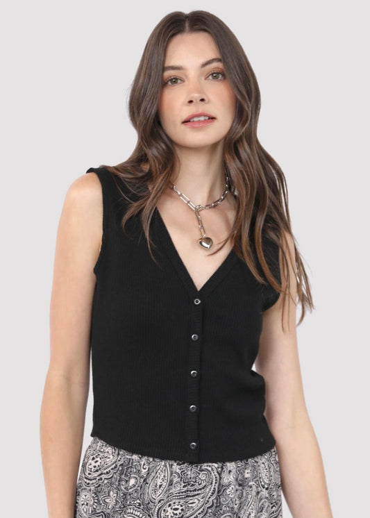 Sadie & Sage Never Better Buttoned Sleeveless Top