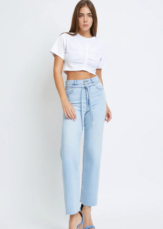 Hidden Ella High Rise Straight Wide Leg Jean - Light Blue