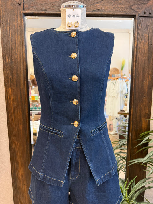 Needii Denim Vest Featuring Vintage Buttons