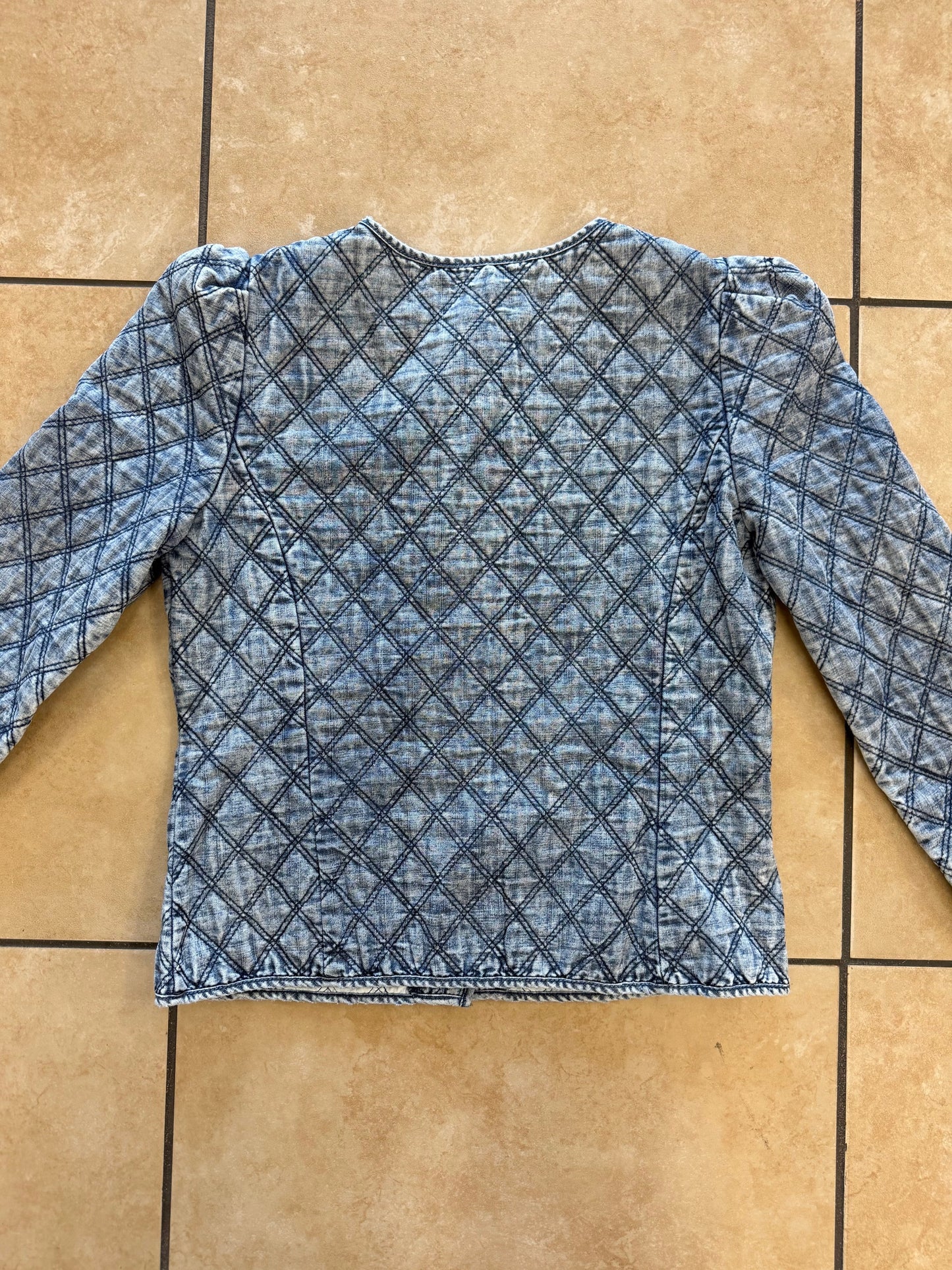 Zoe & Claire Quilted Button Up Pleated Denim Jacket