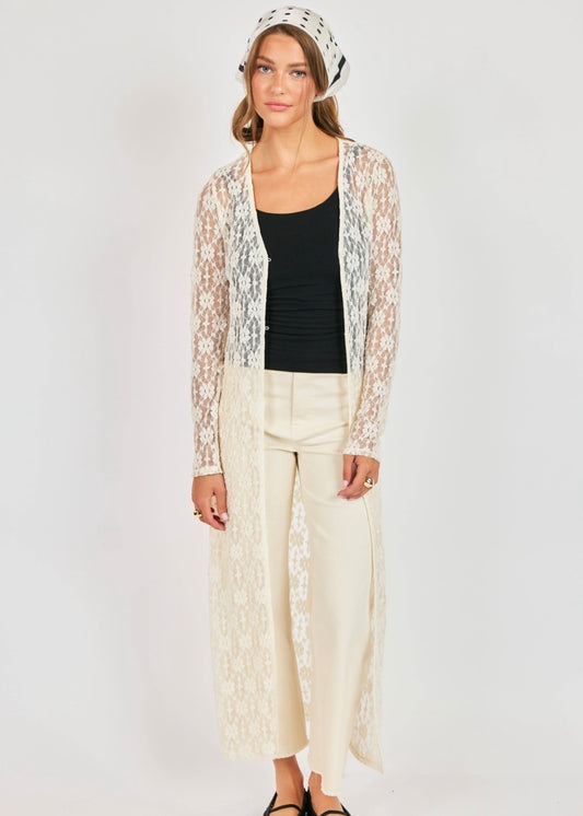 women's lace button up cream cardigan 