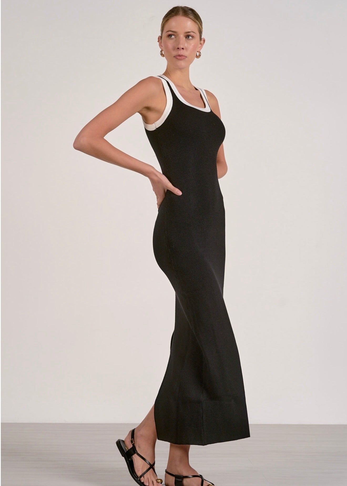 Elan Ribbed Tank Dress - Blk/Wht