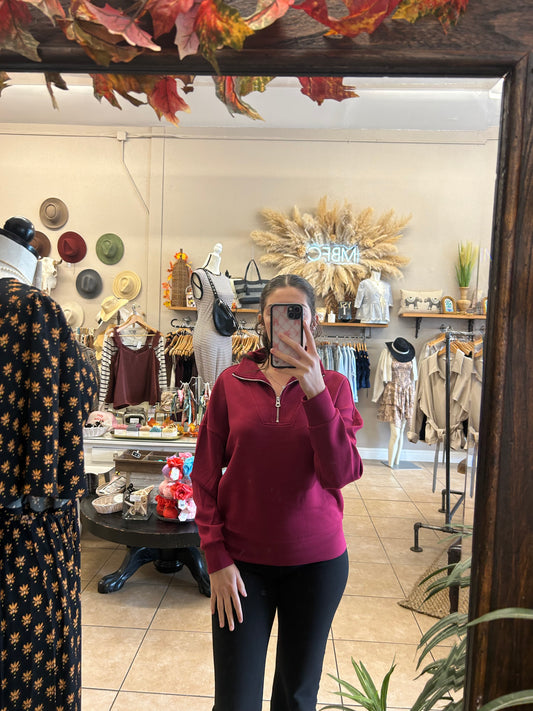 RD Style Cranberry Lounge Soft Knit Half Zip