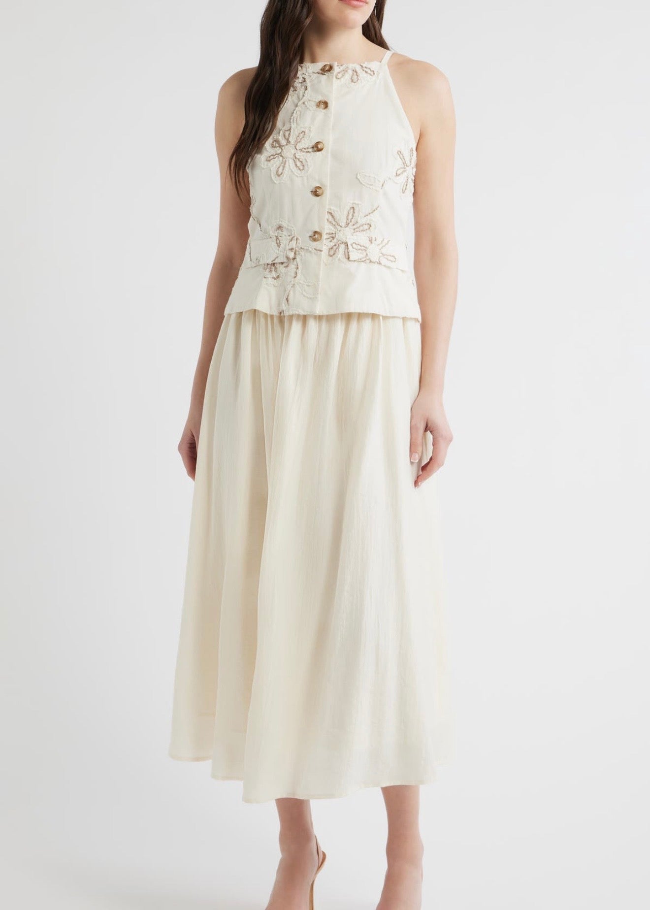 Zoe & Claire Embroidered Detail Cotton Blend Twofer Dress