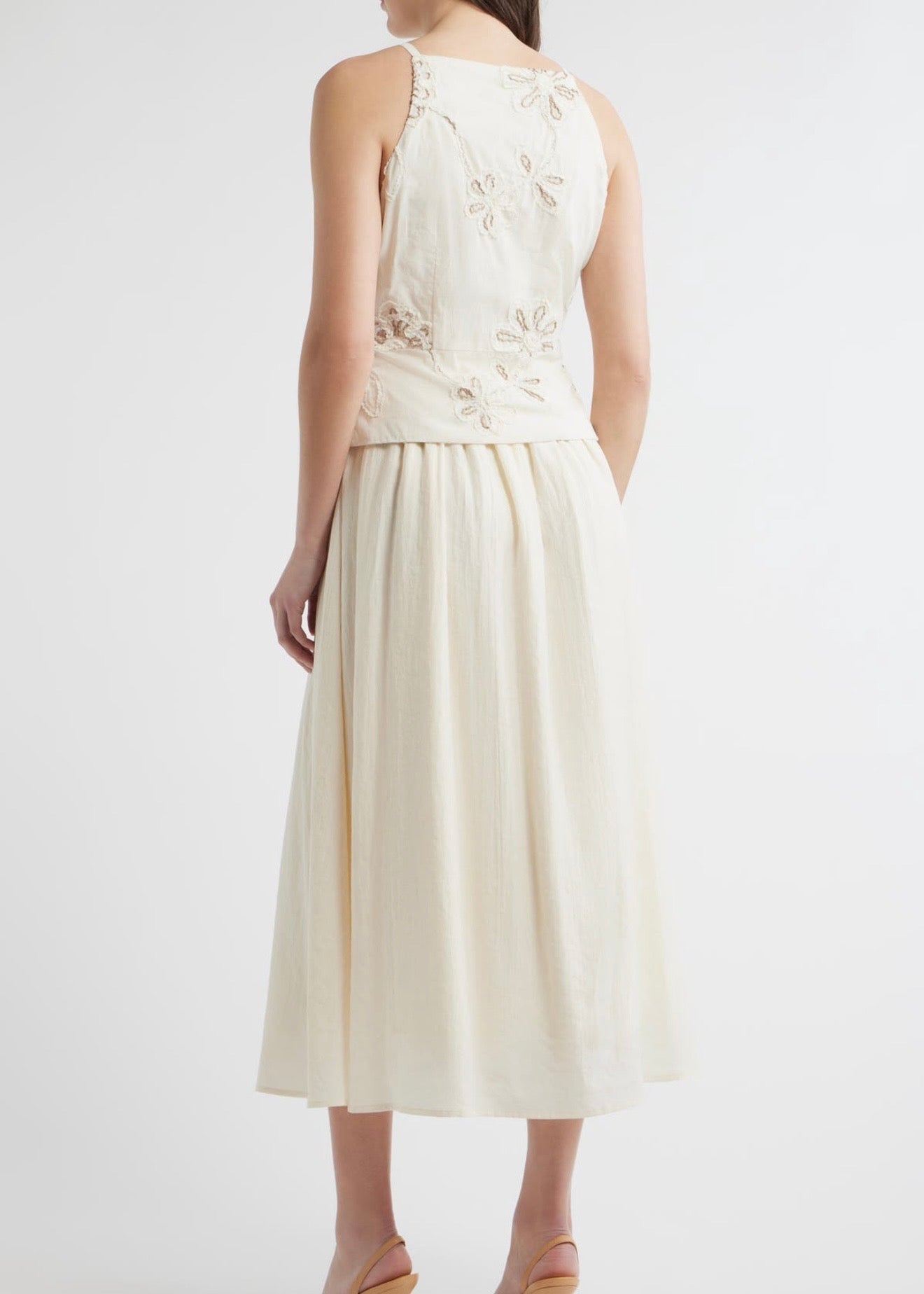 Zoe & Claire Embroidered Detail Cotton Blend Twofer Dress