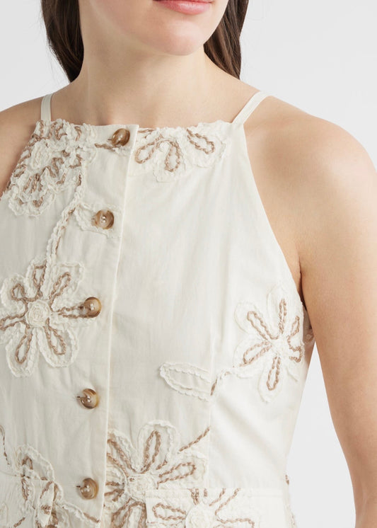 Zoe & Claire Embroidered Detail Cotton Blend Twofer Dress