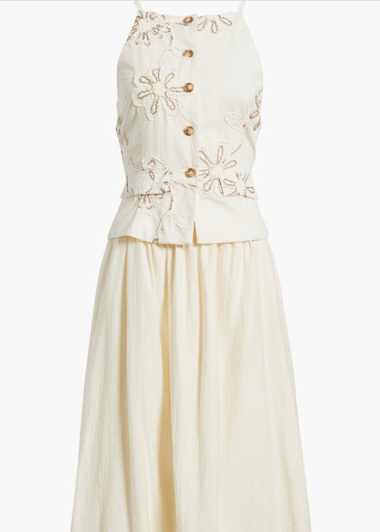 Zoe & Claire Embroidered Detail Cotton Blend Twofer Dress