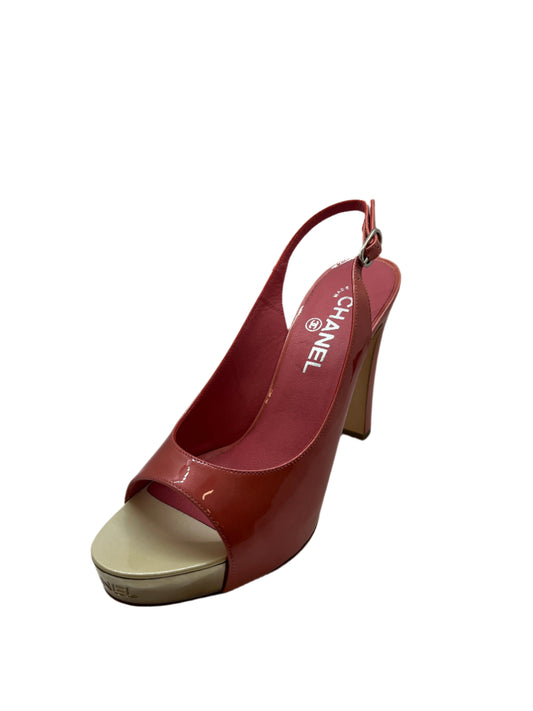 Chanel Patent Pink Slingback Platforms Size 38.5