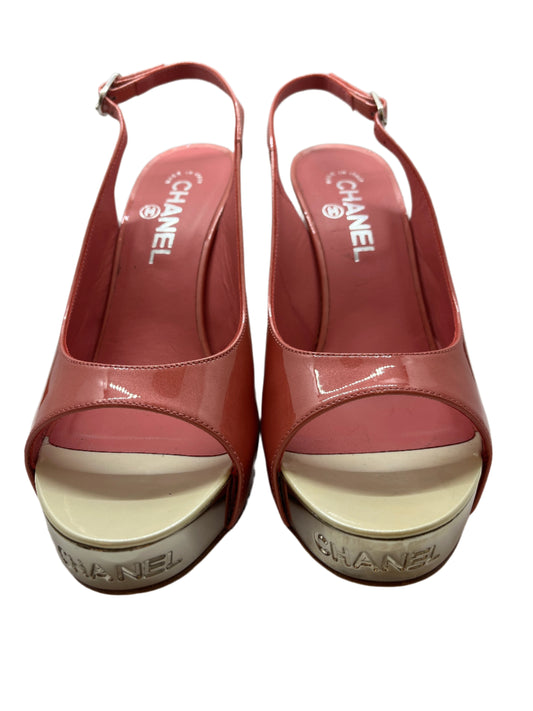 Chanel Patent Pink Slingback Platforms Size 38.5
