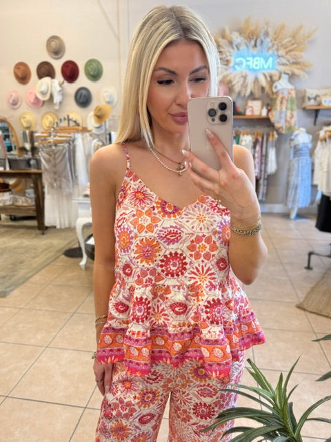 Molly Bracken Melissa Printed Peplum Top