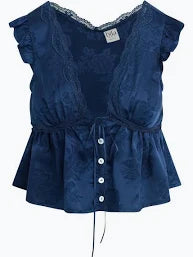 Bila 77 Ruston Satin Lace Detail Navy Top