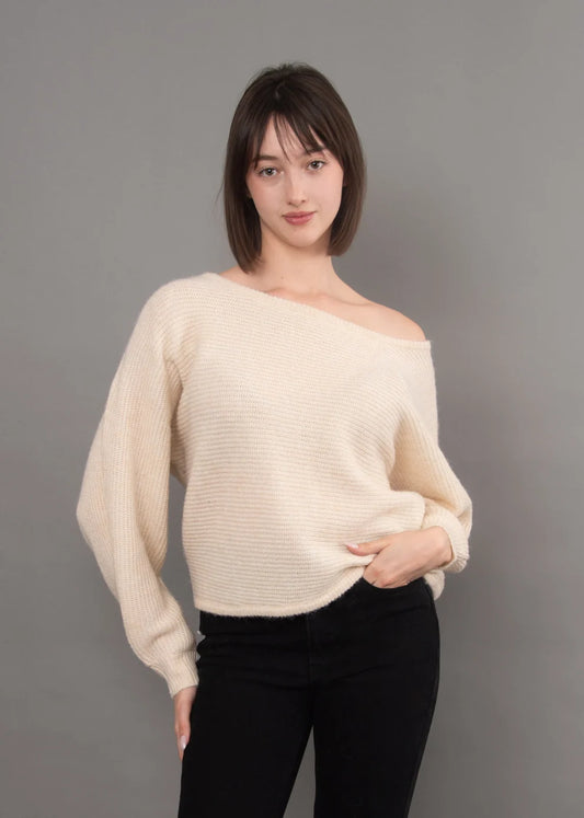 RD Style Cream Jensyn Long Sleeve Boat Neck Pullover