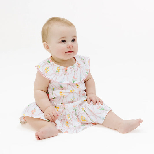 Angel Dear Ribbon Bouquet Circle Neck Ruffled Dress with Bloomers