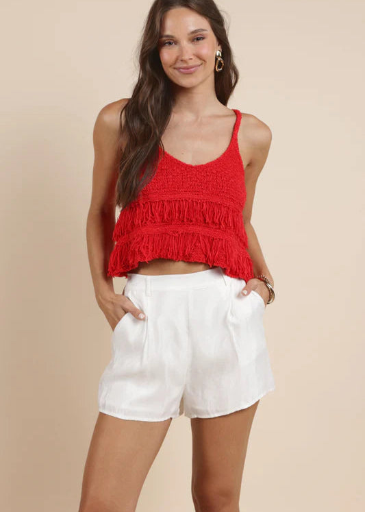 Sadie & Sage Heritage Front Pleated White Shorts