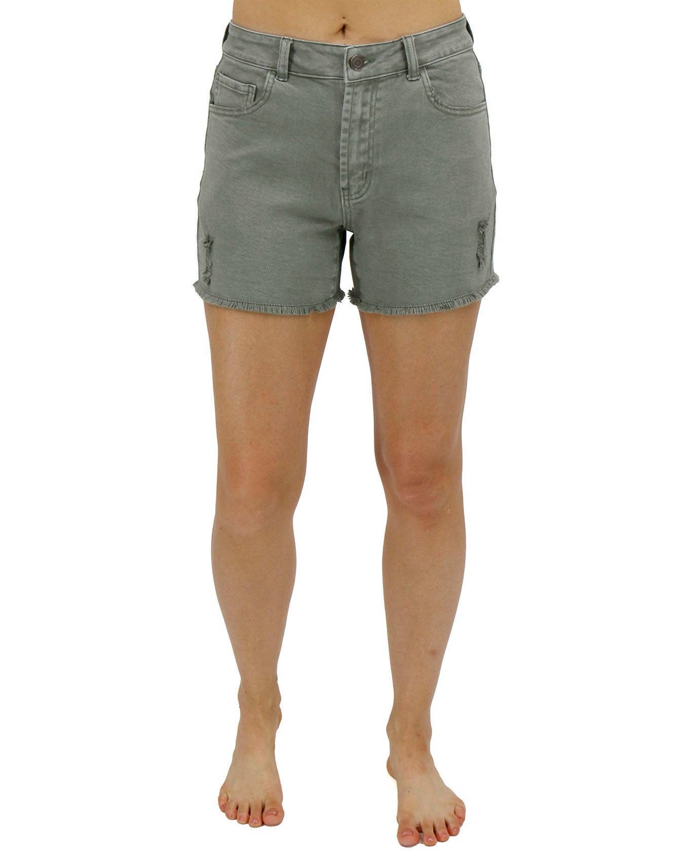 Grace and Lace - Casual Colored Denim Shorts in Olive