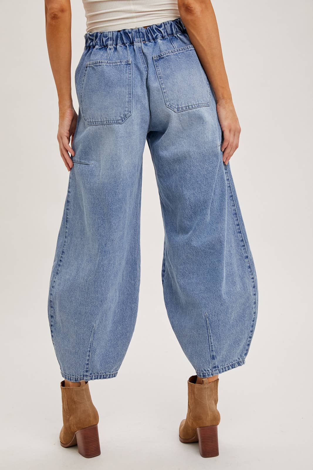 Bluivy - Denim Mid-Waist Drawstring Barrel Jeans