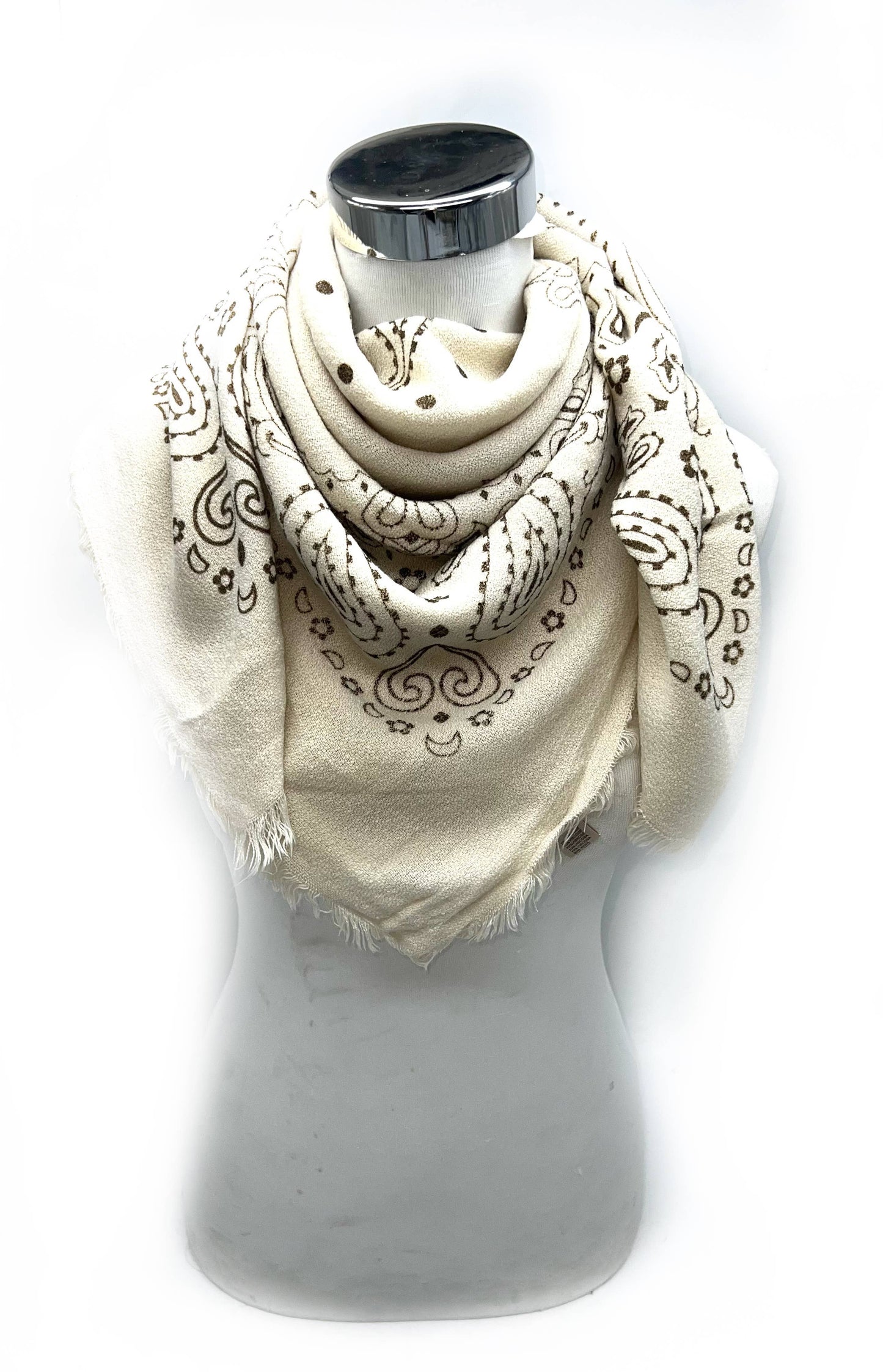 LINETTE- Square Paisley Fringe Viscose Bandana  Scarf: