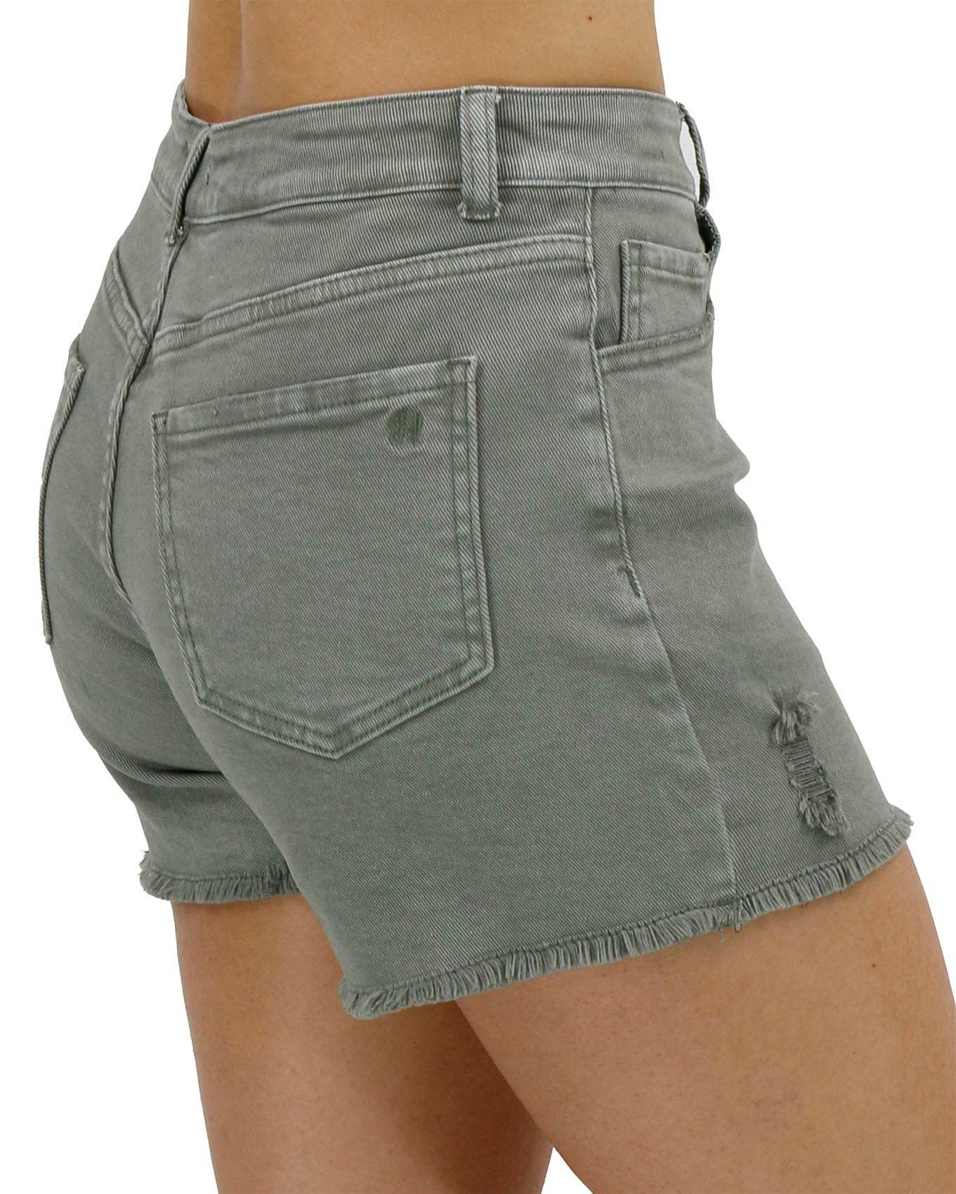 Grace and Lace - Casual Colored Denim Shorts in Olive