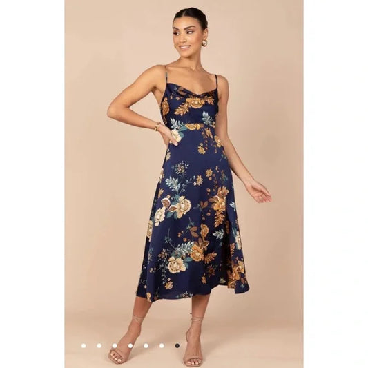 Petal & Pup Alejandra Cowl Neck Midi Dress - Navy