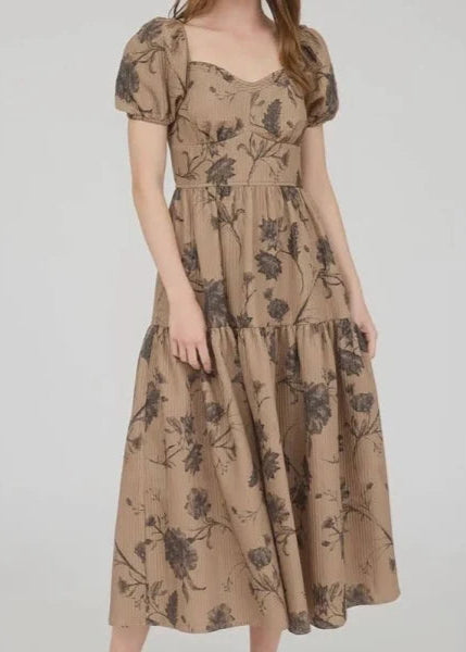 August Sky Floral Sweetheart Midi Dress