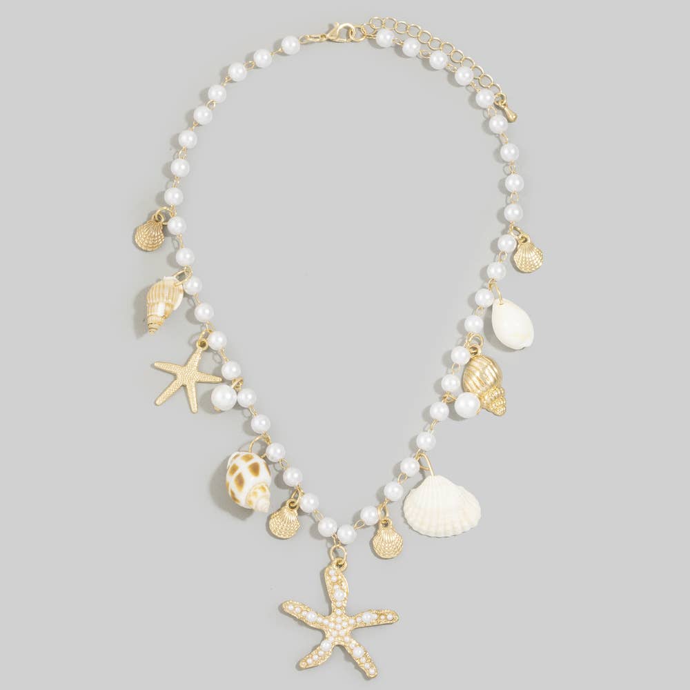 Anarchy Street - Pearl And Shell Charm Starfish Necklace: IVORY