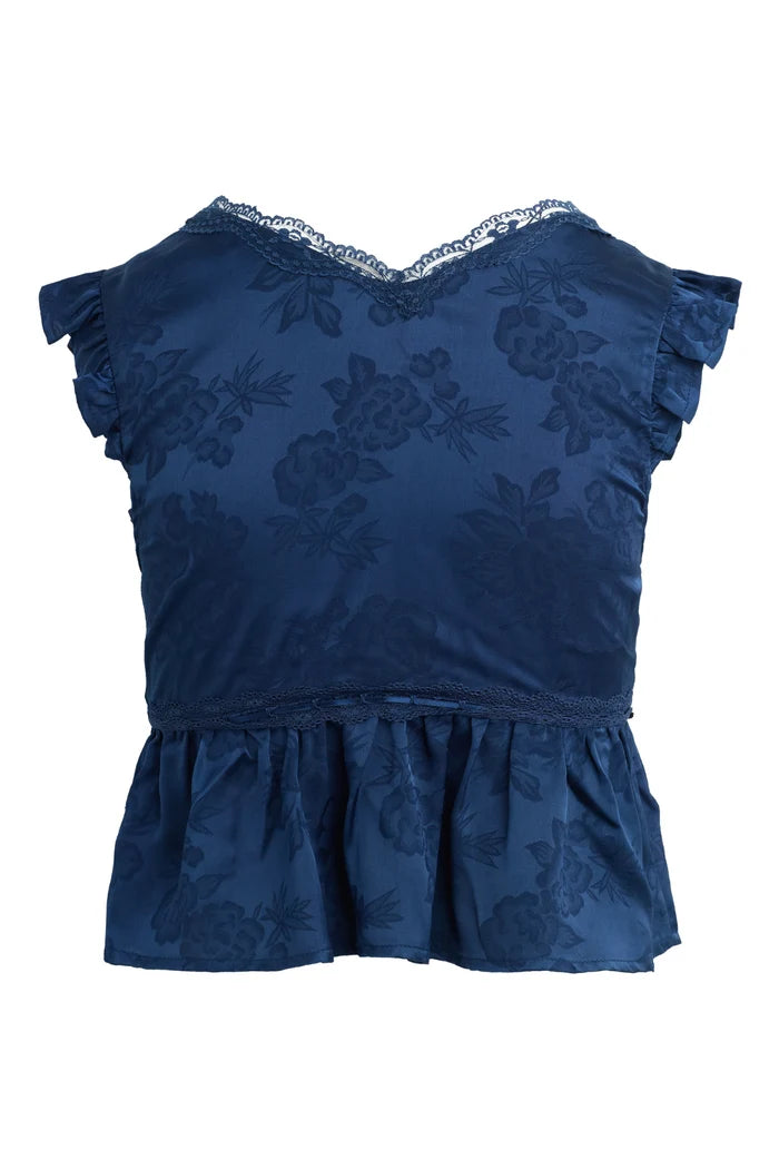 Bila 77 Ruston Satin Lace Detail Navy Top