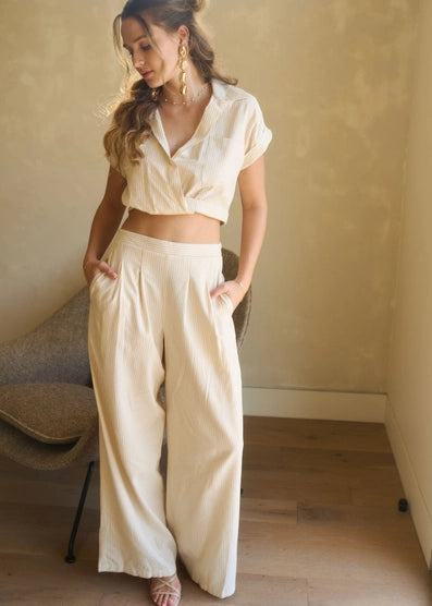 Blu Pepper Striped Pleated Wide Leg Pants