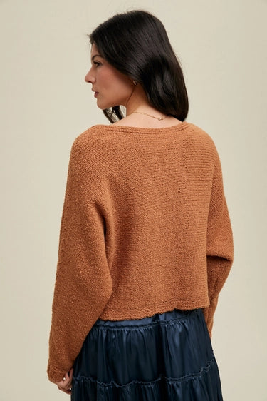 Wishlist Boat Neck Drop Shoulder Sweater - Bronze