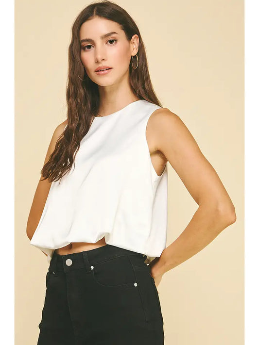 Pinch Chiffon Bubble Hem Top - Cream