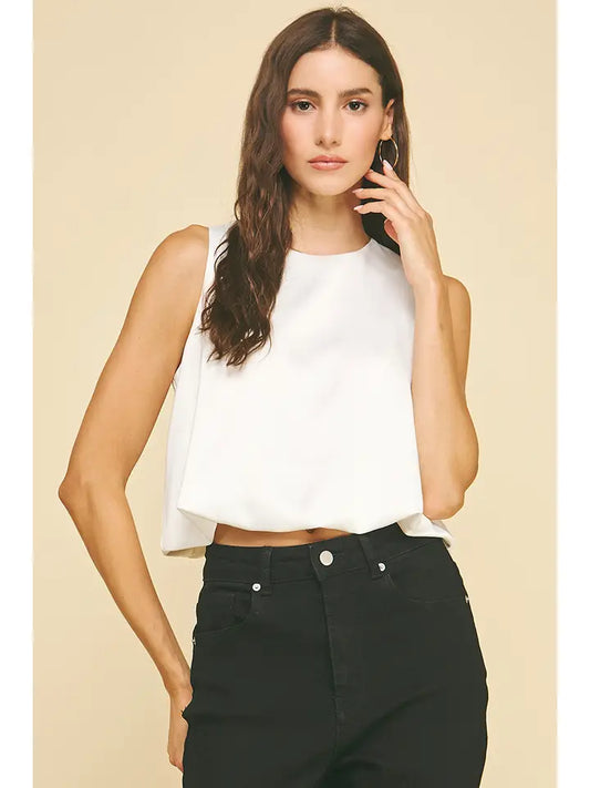 Pinch Chiffon Bubble Hem Top - Cream