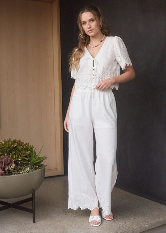 By the River Eyelet Tie Front Top