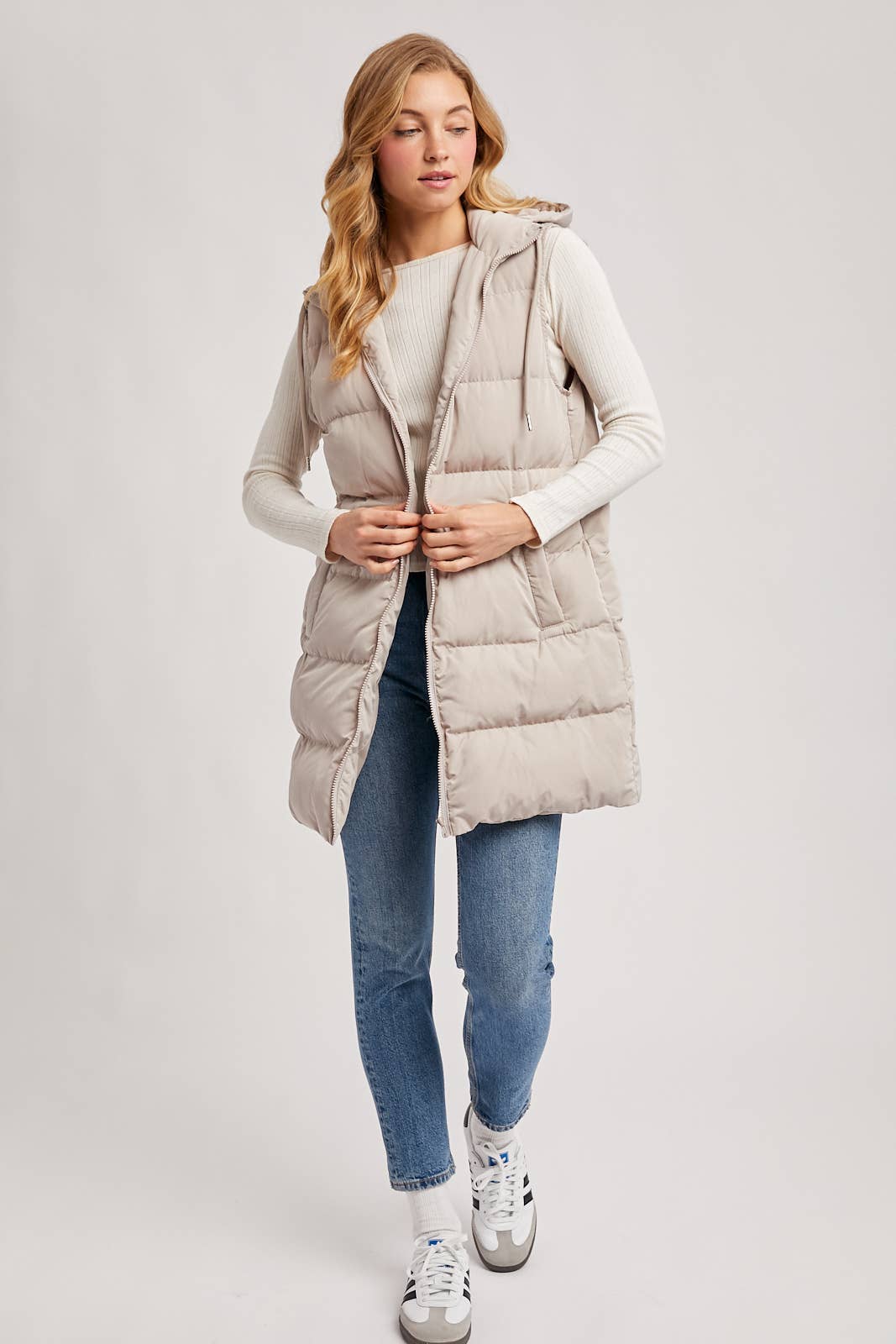 Bluivy - Hooded Zipper Down Longline Puffer Vest