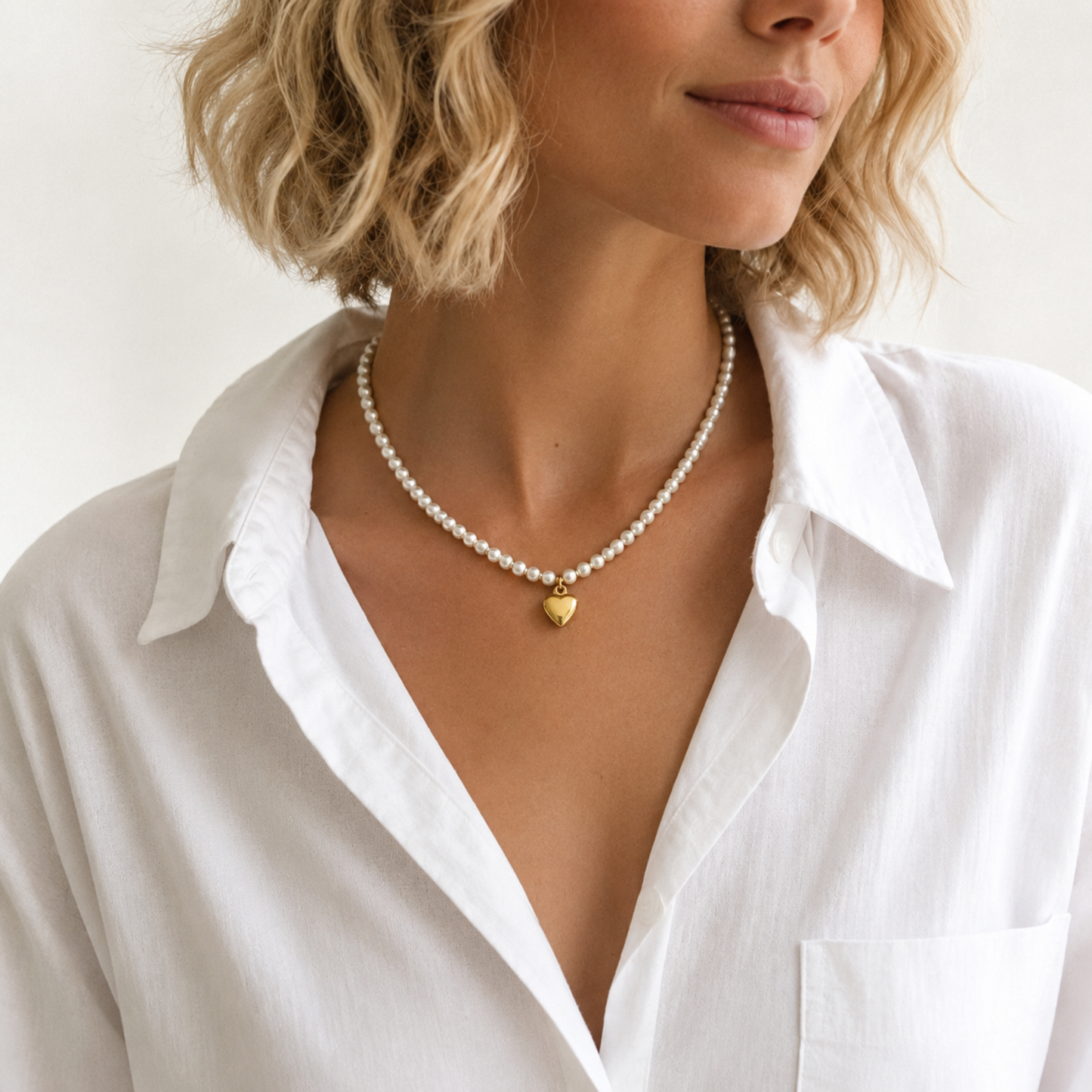 Ellison+Young - Pearl And Gold Bauble Heart Necklace
