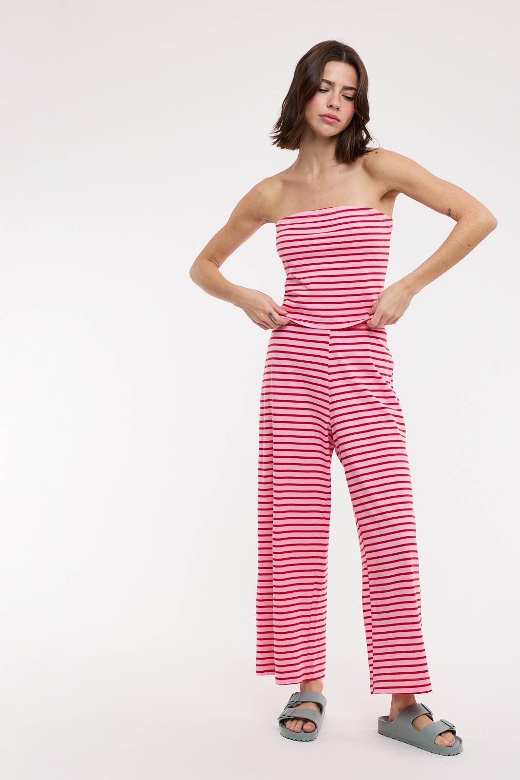 Wishlist Apparel - STRIPED KNIT TUBE TOP AND PANTS SET