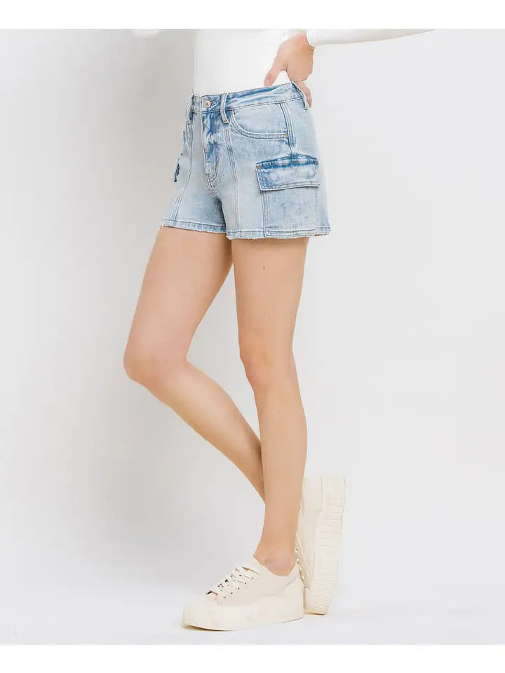 women's light blue denim cargo shorts