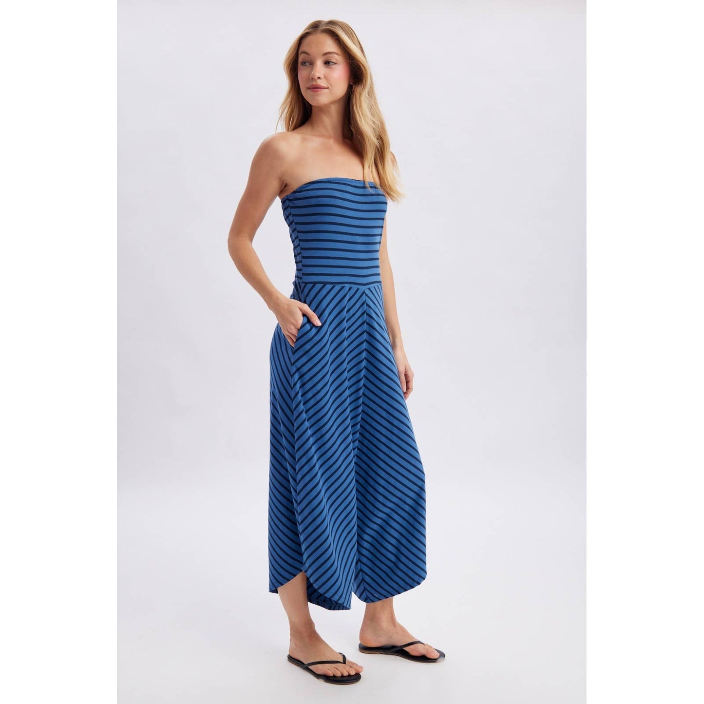 Wishlist Apparel - STRIPED TUBE KNIT JUMPSUIT : BLUE/NAVY