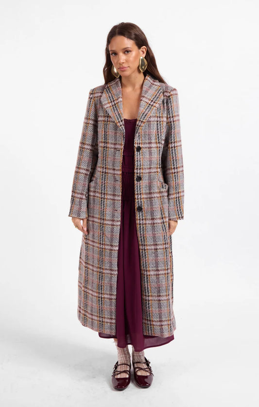 Sage the Label Flower Bed Plaid Coat - Grey Multi