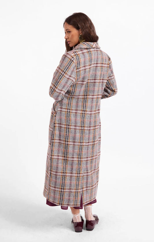 Sage the Label Flower Bed Plaid Coat - Grey Multi