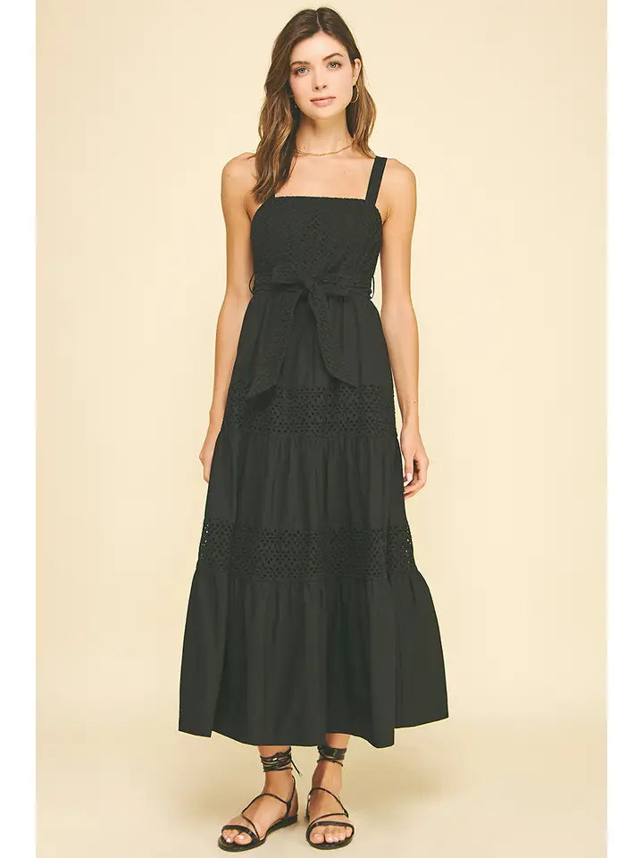 women's eyelet midi tank dress with tie belt 