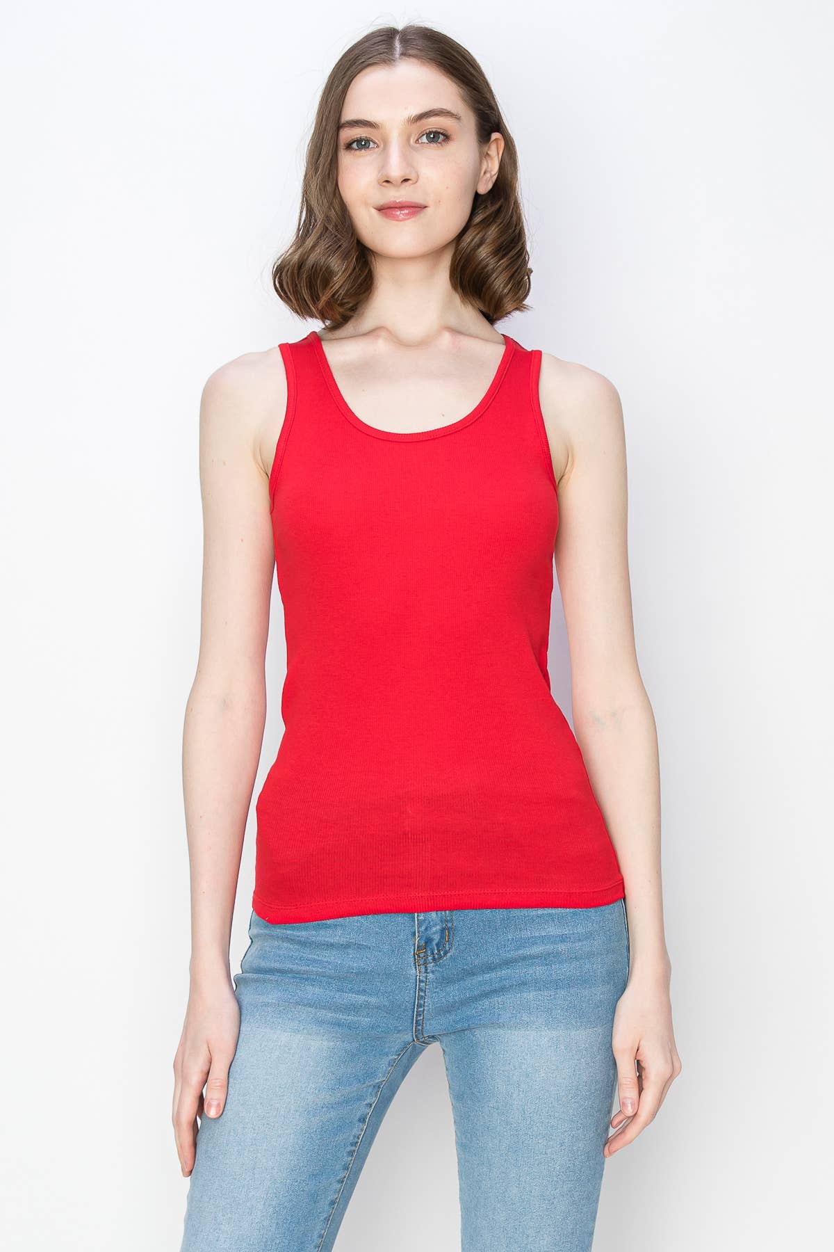 Color 5 - Solid Color Ribbed Cotton Spandex Scoop Neck Basic Tank Top