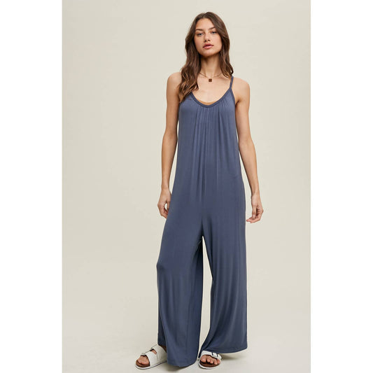 Wishlist Wide Leg Knit Jumpsuit – Navy