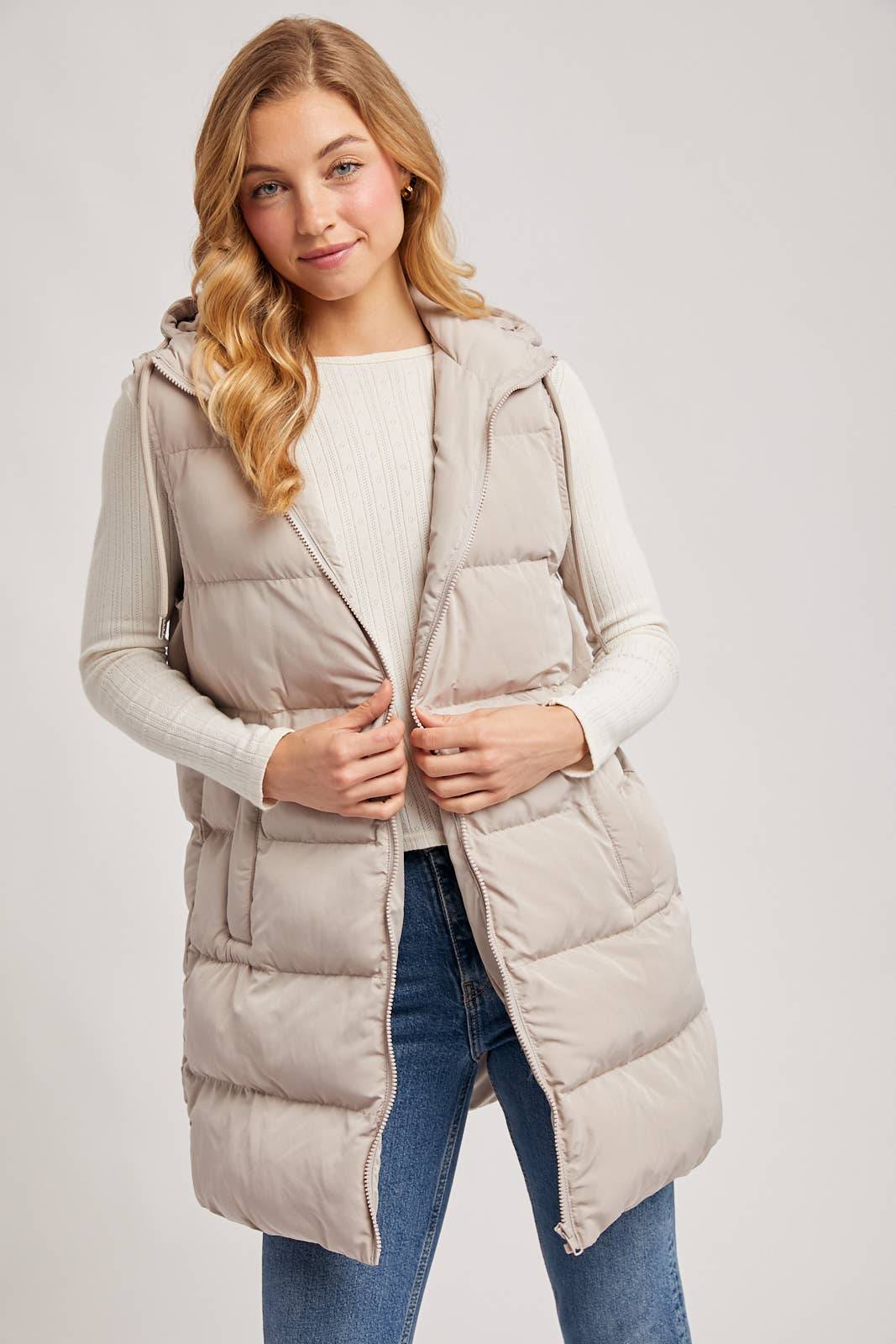 Bluivy - Hooded Zipper Down Longline Puffer Vest