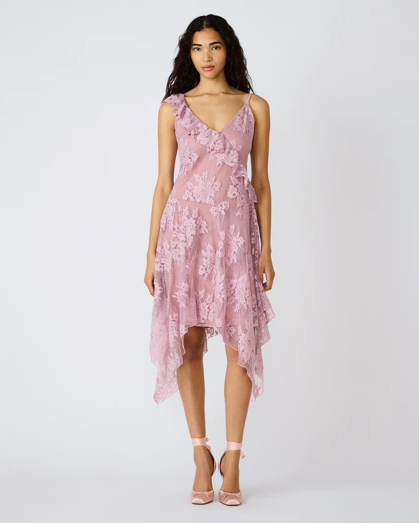 women's lace midi spaghetti strap dress  lavender