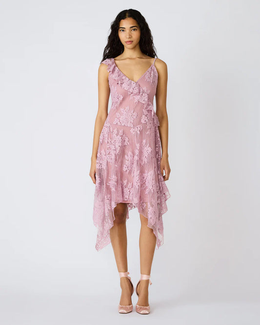 women's lace midi spaghetti strap dress lavender