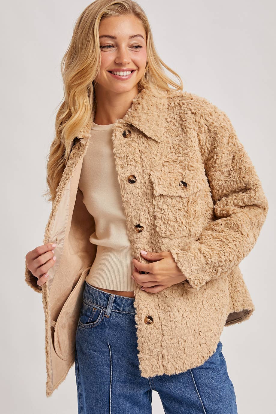 Bluivy - BOUCLE WOVEN JACKET: LATTE