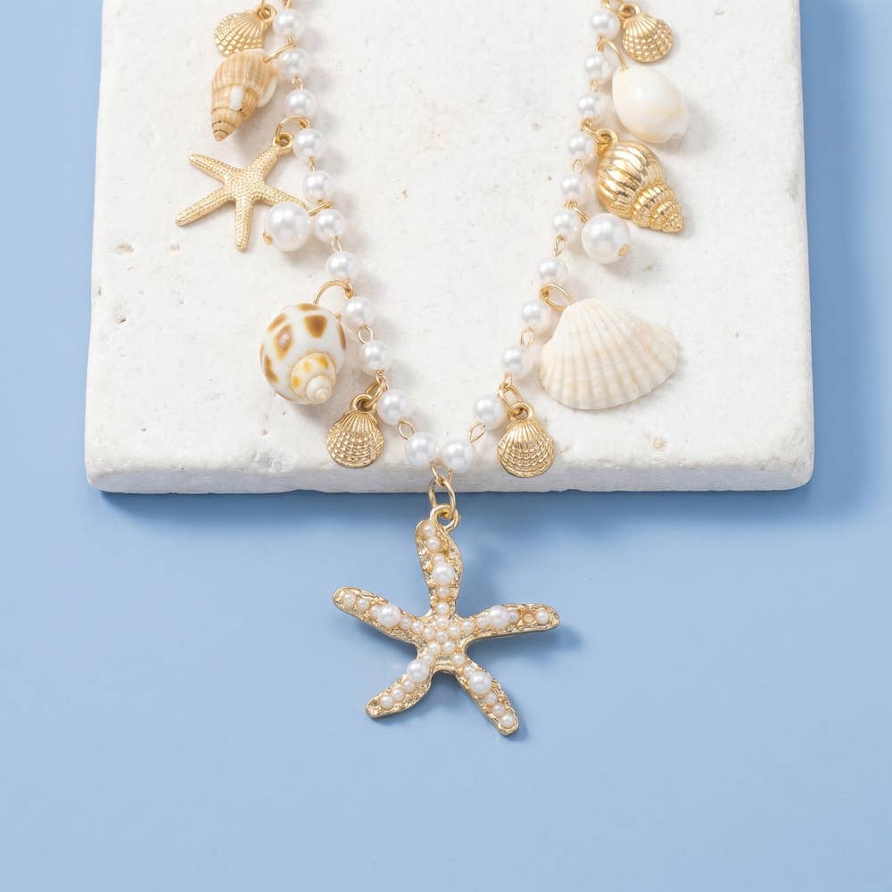 Anarchy Street - Pearl And Shell Charm Starfish Necklace: IVORY